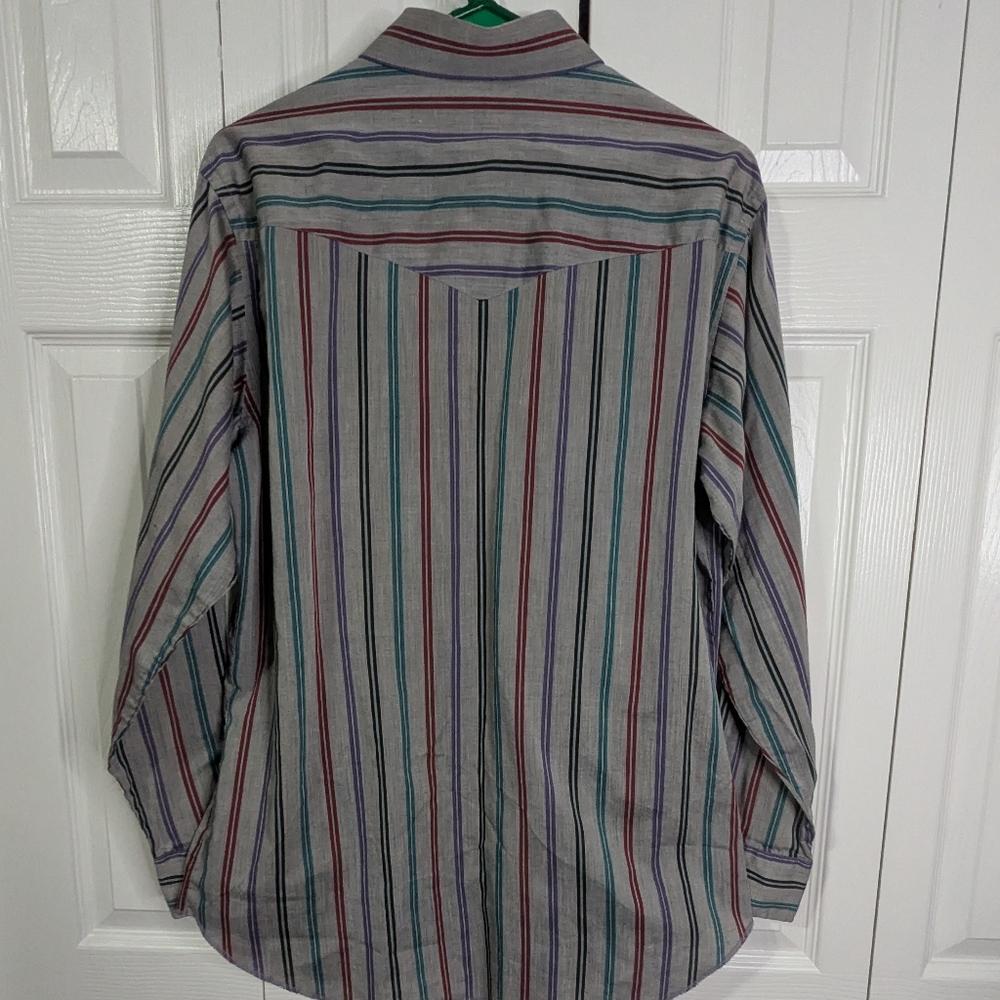 Vintage Wrangler Cowboy Cut Grey Stripe Western Pearl Snap Shirt #395 - Picture 6 of 6